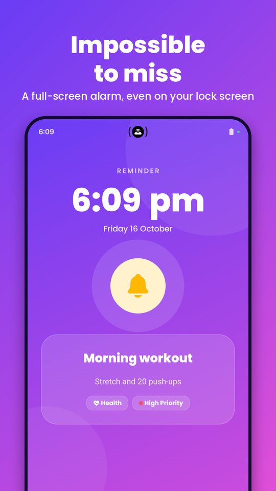 Chimely full-screen alarm showing a Morning workout reminder